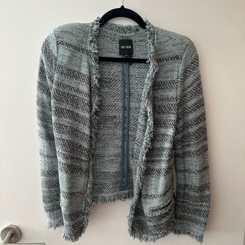 NIC+ZOE Blue/Gray Striped Women's Sweater